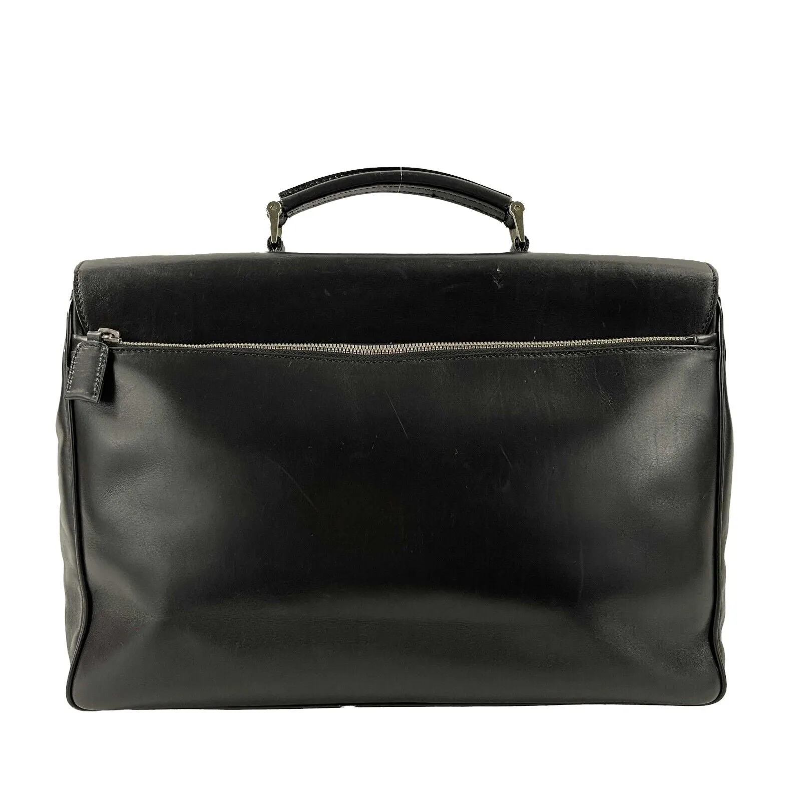 PRADA - Vitello Leather Double Buckle Briefcase - Black / Silver