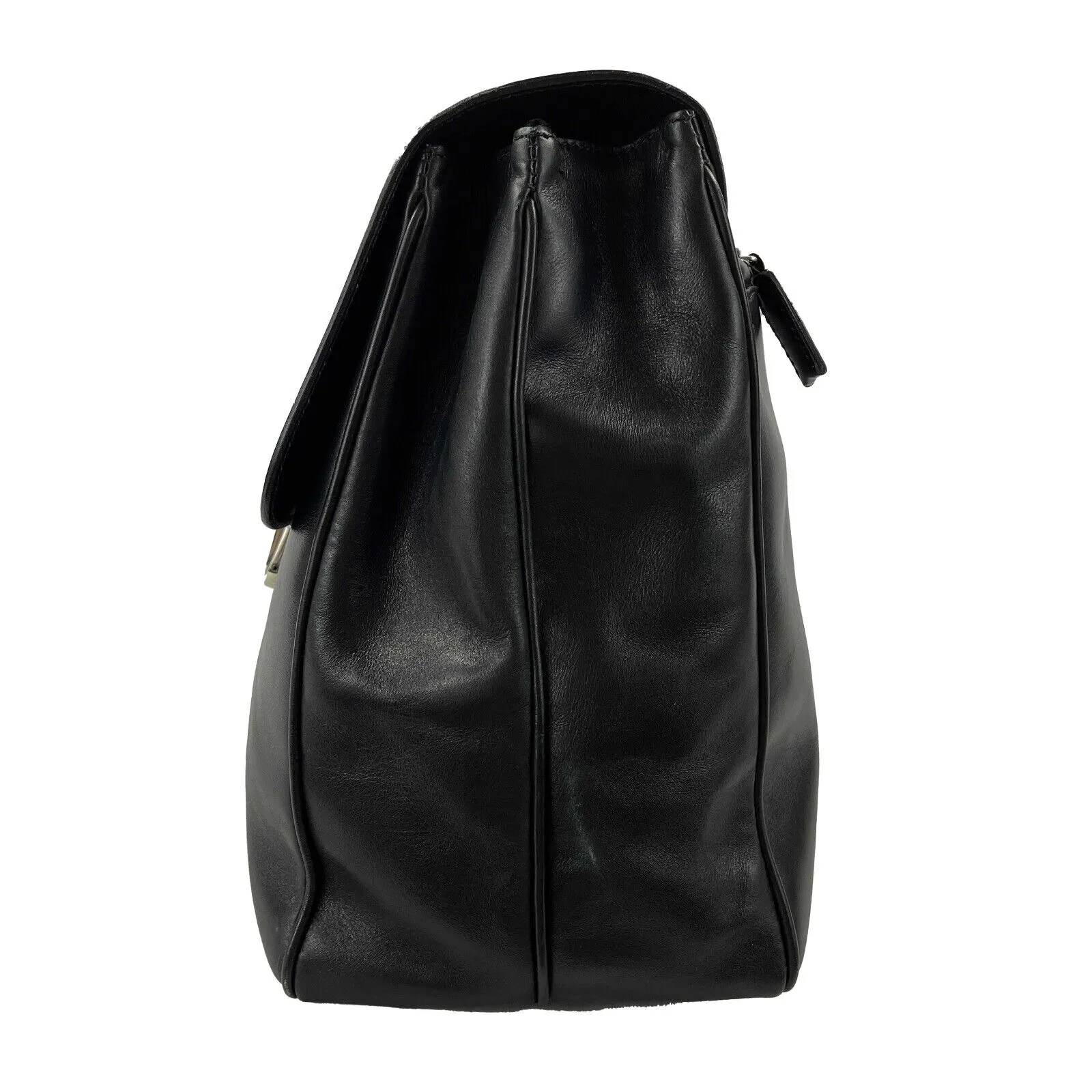 PRADA - Vitello Leather Double Buckle Briefcase - Black / Silver