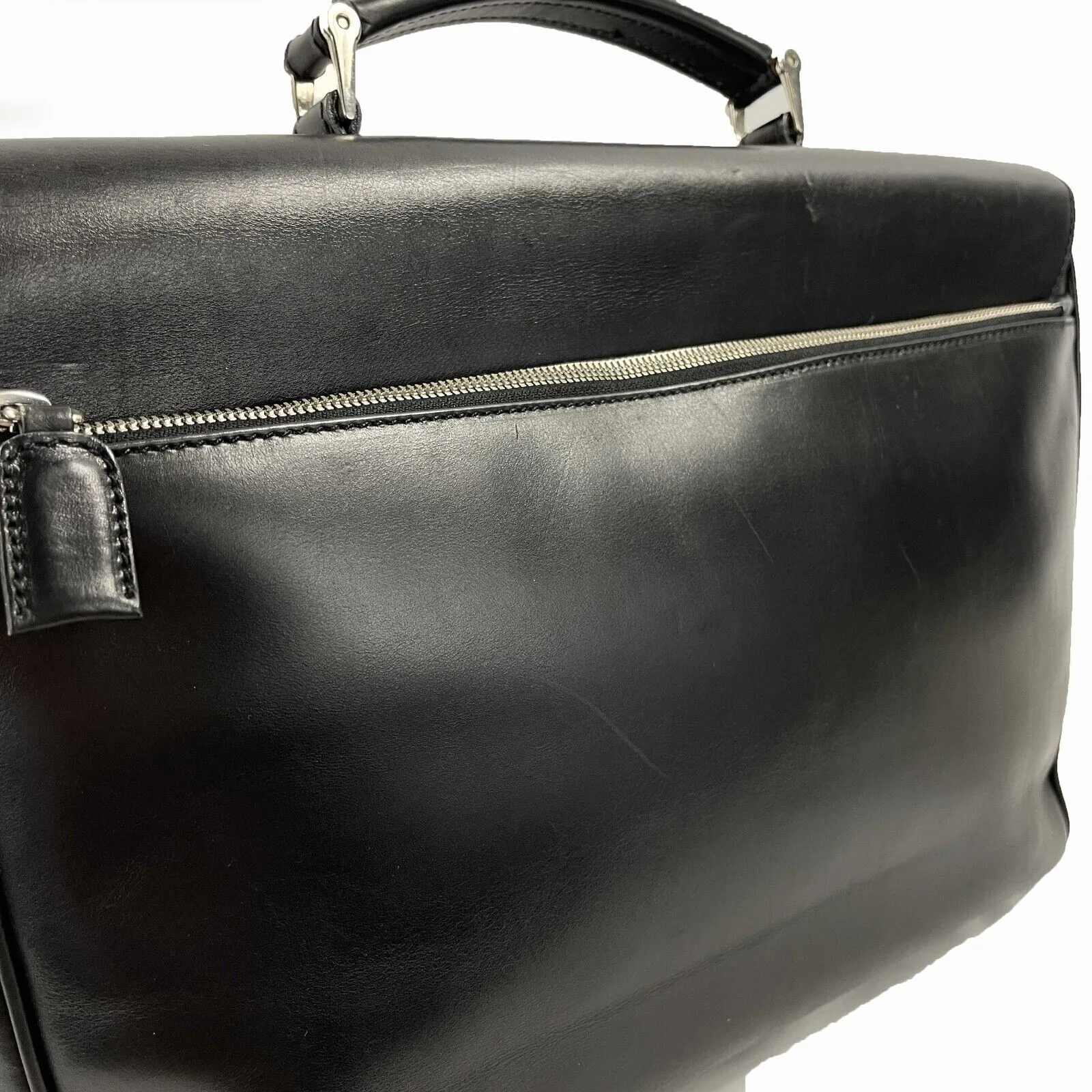 PRADA - Vitello Leather Double Buckle Briefcase - Black / Silver