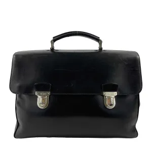 PRADA - Vitello Leather Double Buckle Briefcase - Black / Silver