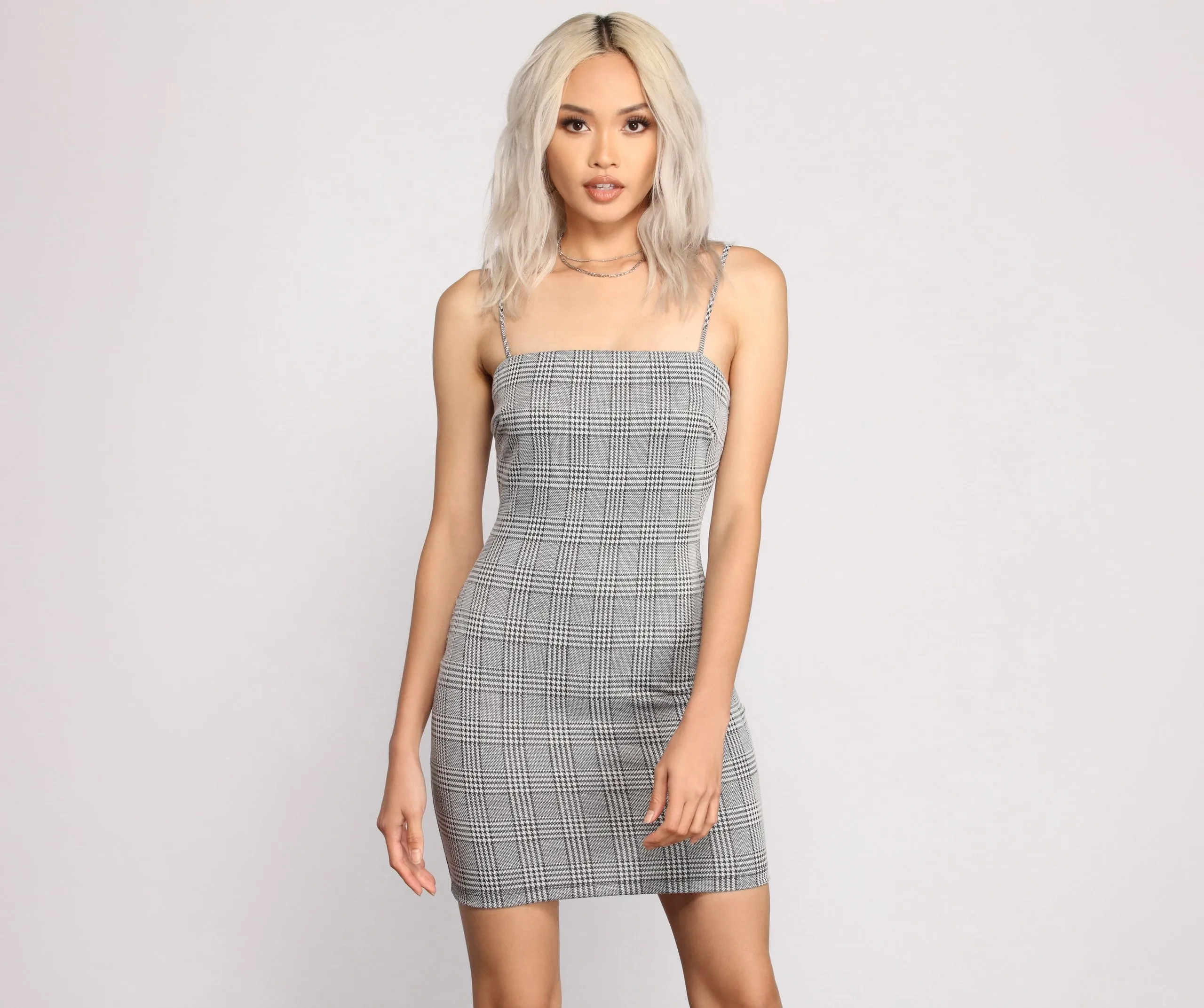 Pretty In Plaid Charming Knit Mini Dress