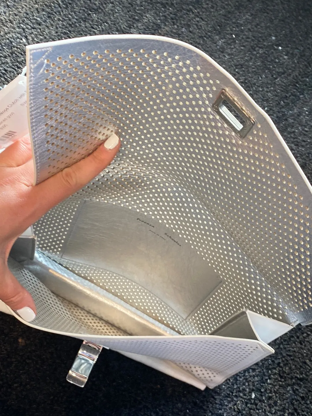Proenza Schouler White Perforated Envelope Clutch with Silver Hardware