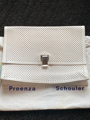 Proenza Schouler White Perforated Envelope Clutch with Silver Hardware