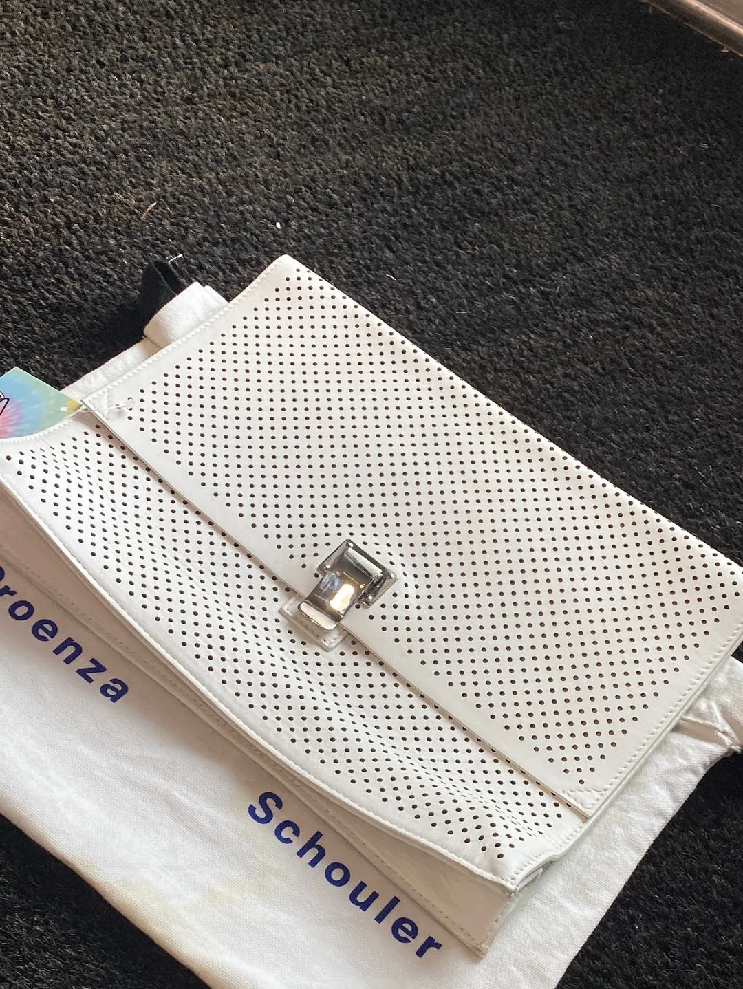 Proenza Schouler White Perforated Envelope Clutch with Silver Hardware
