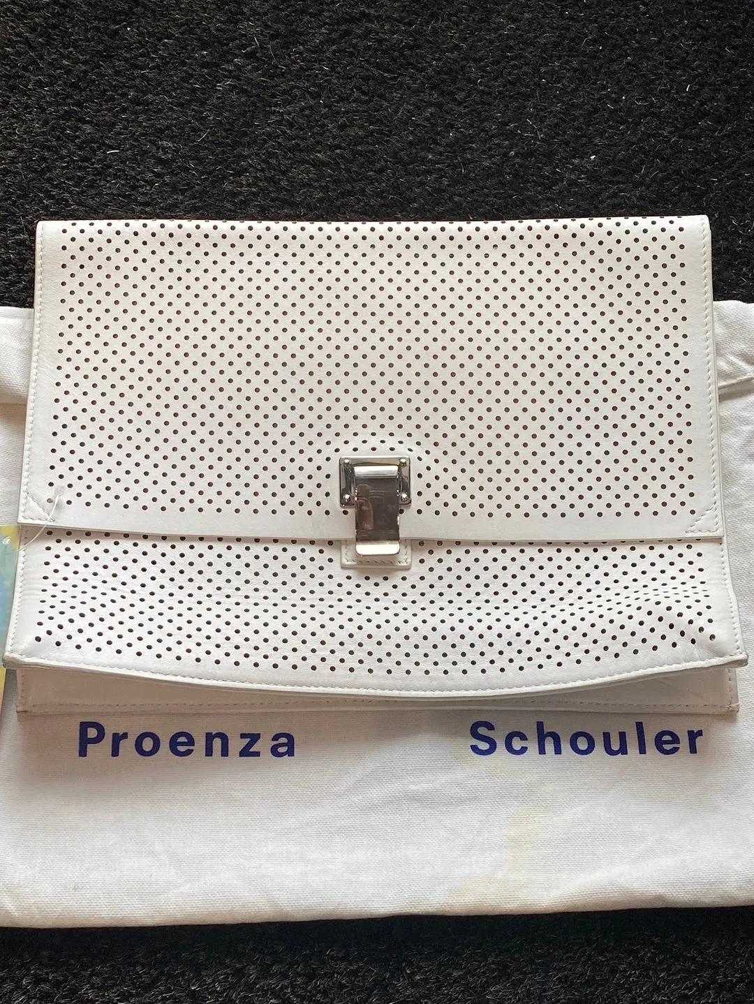 Proenza Schouler White Perforated Envelope Clutch with Silver Hardware