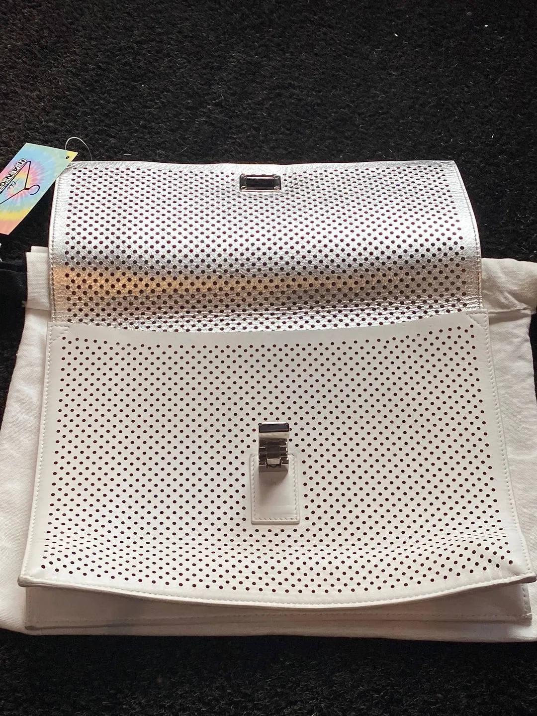 Proenza Schouler White Perforated Envelope Clutch with Silver Hardware
