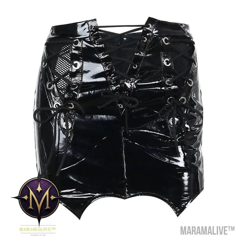 Punk Faux Leather Mesh Stitching Mini-skirt