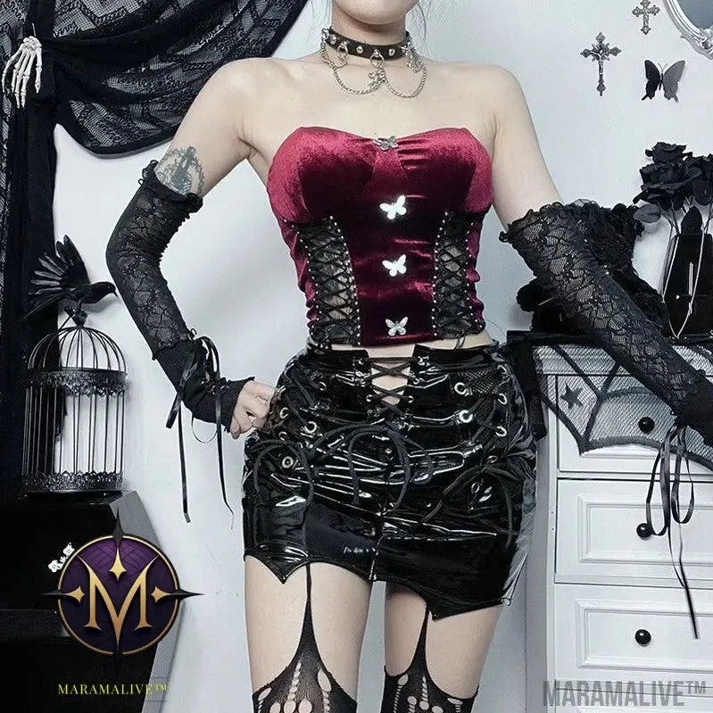Punk Faux Leather Mesh Stitching Mini-skirt