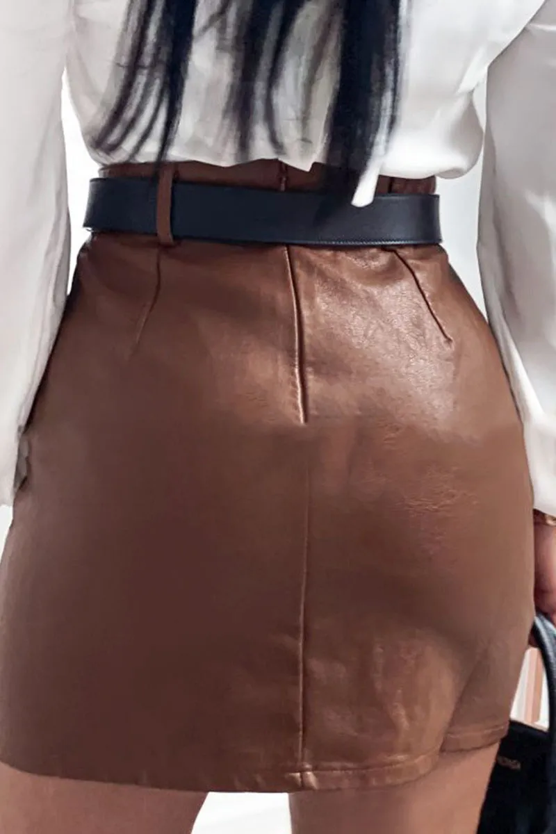 QH800 Faux Leather Beaded Mini Skirt