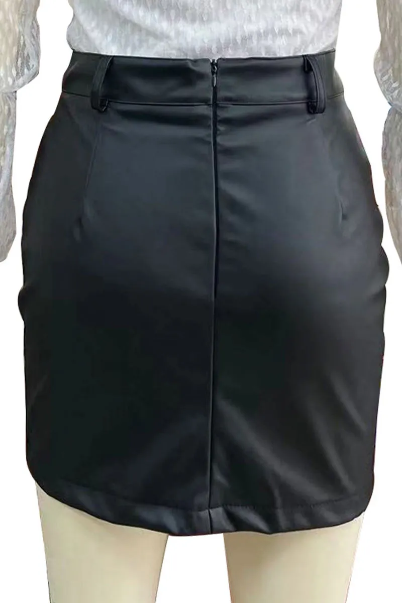 QH800 Faux Leather Beaded Mini Skirt