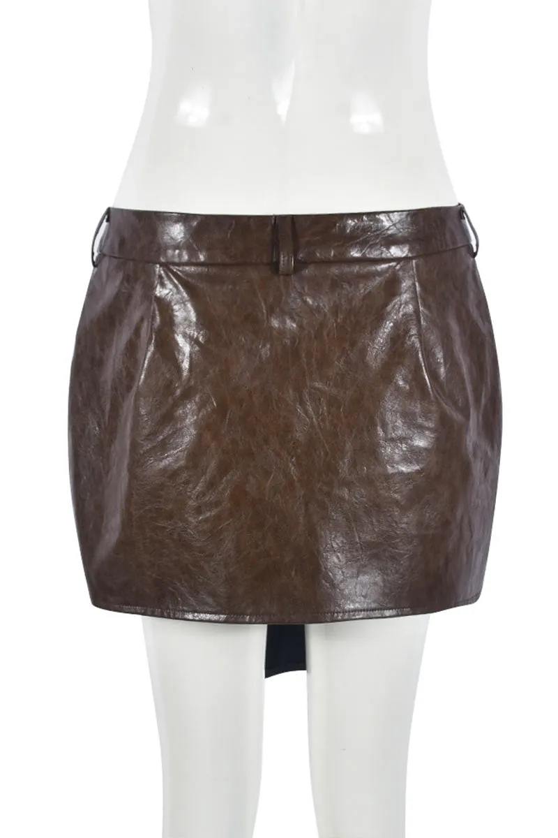 QI0312 Vegan Leather Wrapped Skirt