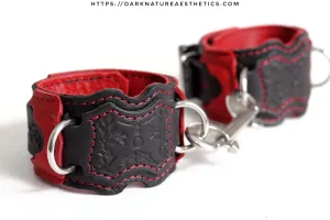 "Carnal Sins" Bloody Locking Bondage Leather Wrist Cuffs