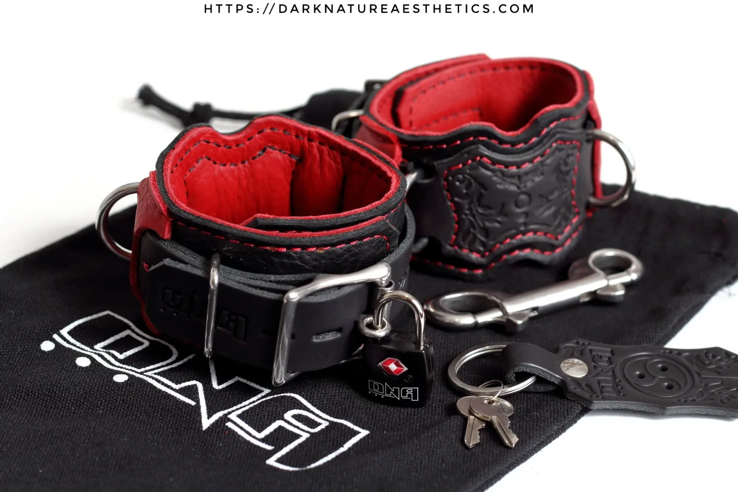 "Carnal Sins" Bloody Locking Bondage Leather Wrist Cuffs