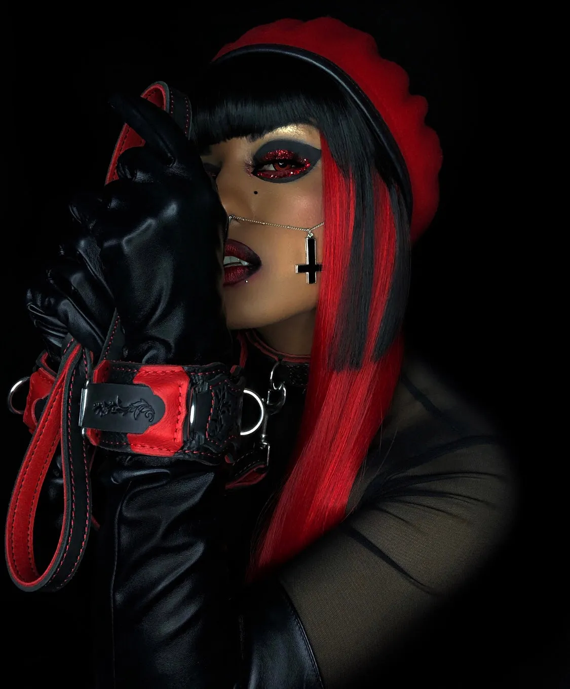 "Carnal Sins" Bloody Locking Bondage Leather Wrist Cuffs