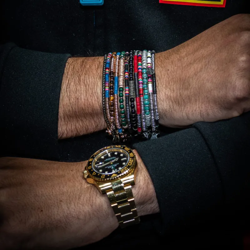 Red African Beaded Bracelet with Black PVD