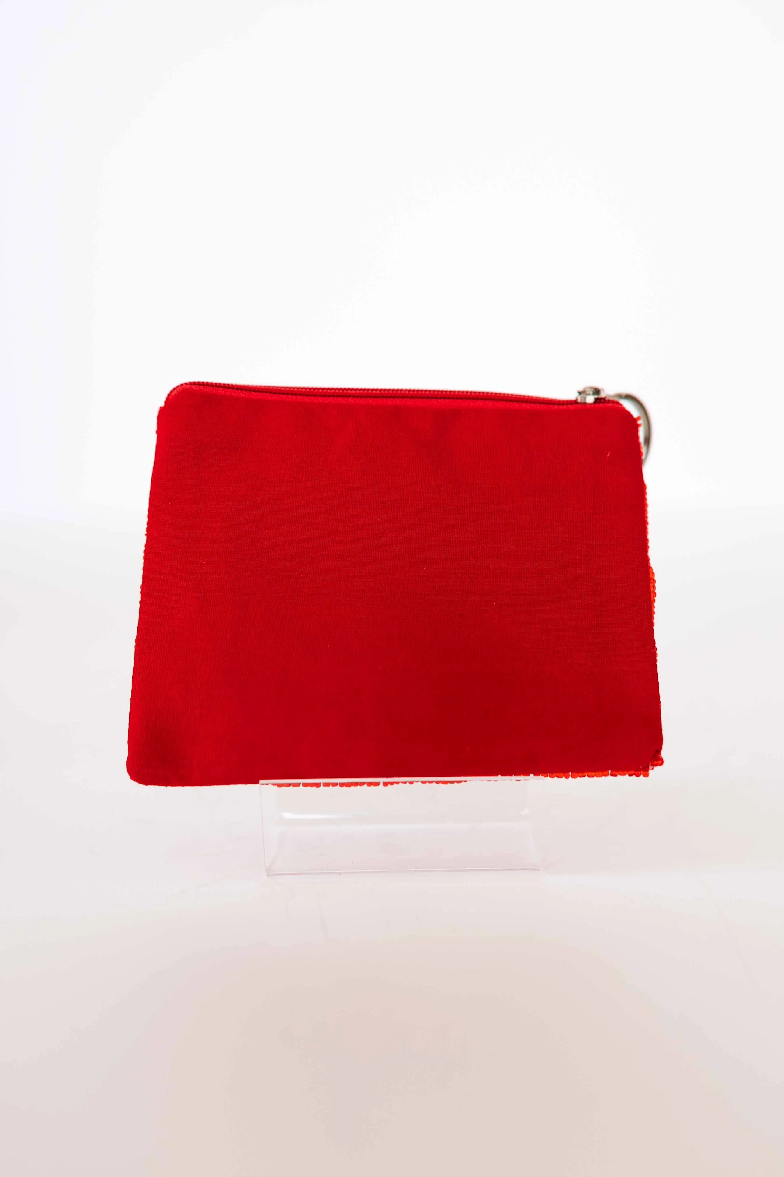 RED BEADED GAME DAY COIN POUCH