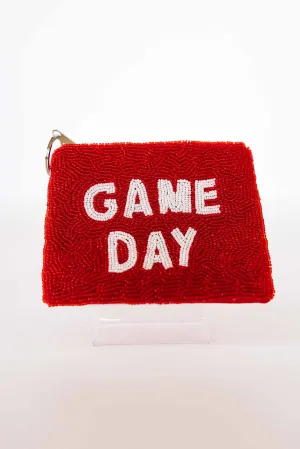 RED BEADED GAME DAY COIN POUCH