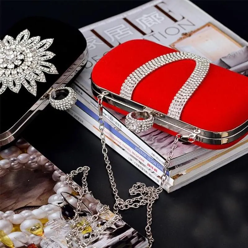 Rhinestone Evening Bag Flower Wedding Clutch