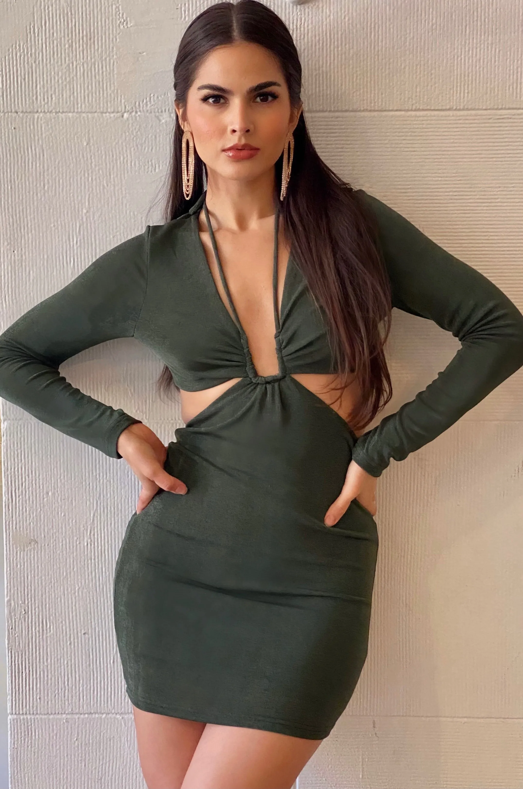 Risk Taker - Forest Green Cut Out Mini Dress