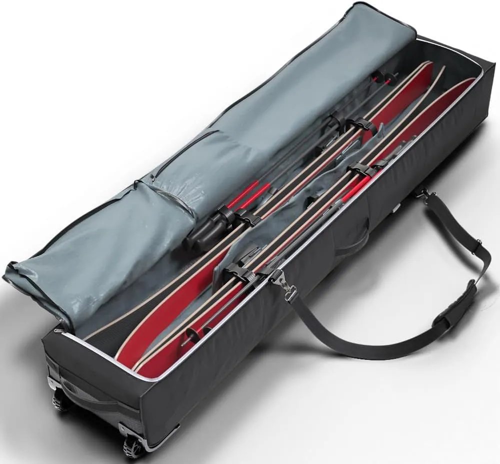 Rolling Double Ski Bag - Padded Ski Bag with Wheels for Air Travel