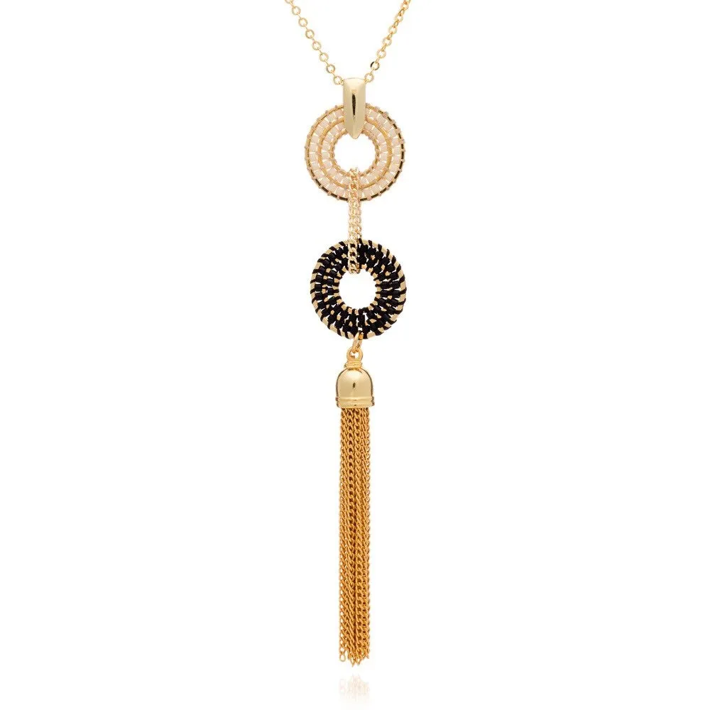 ‘Ronda’ Double Hoop Necklace: Cream and Black
