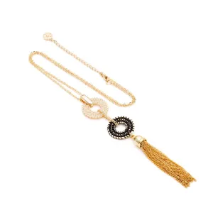 ‘Ronda’ Double Hoop Necklace: Cream and Black