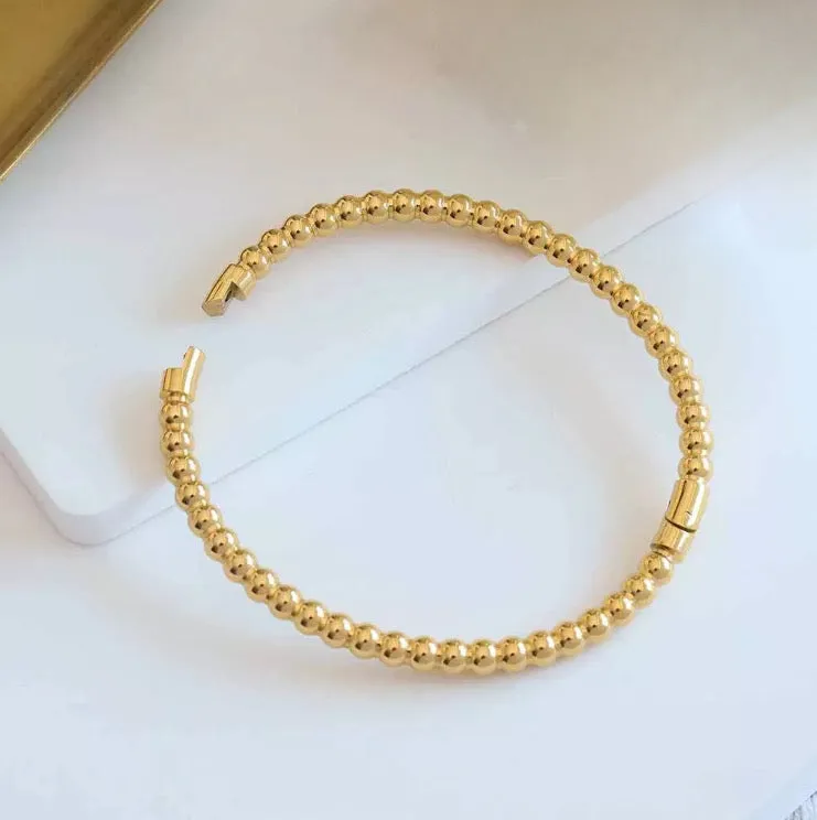 Round Bead Bangle Bracelet - Gold and Silver