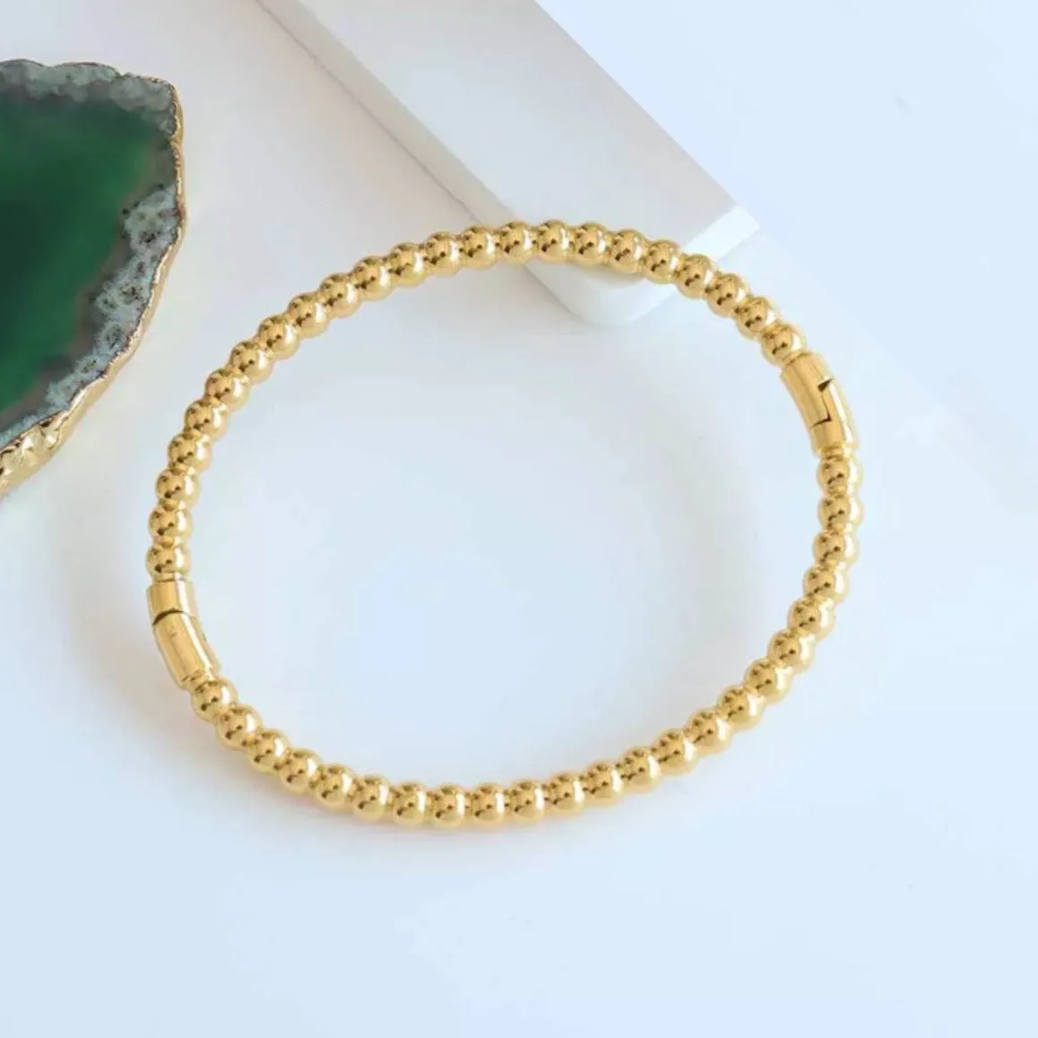 Round Bead Bangle Bracelet - Gold and Silver