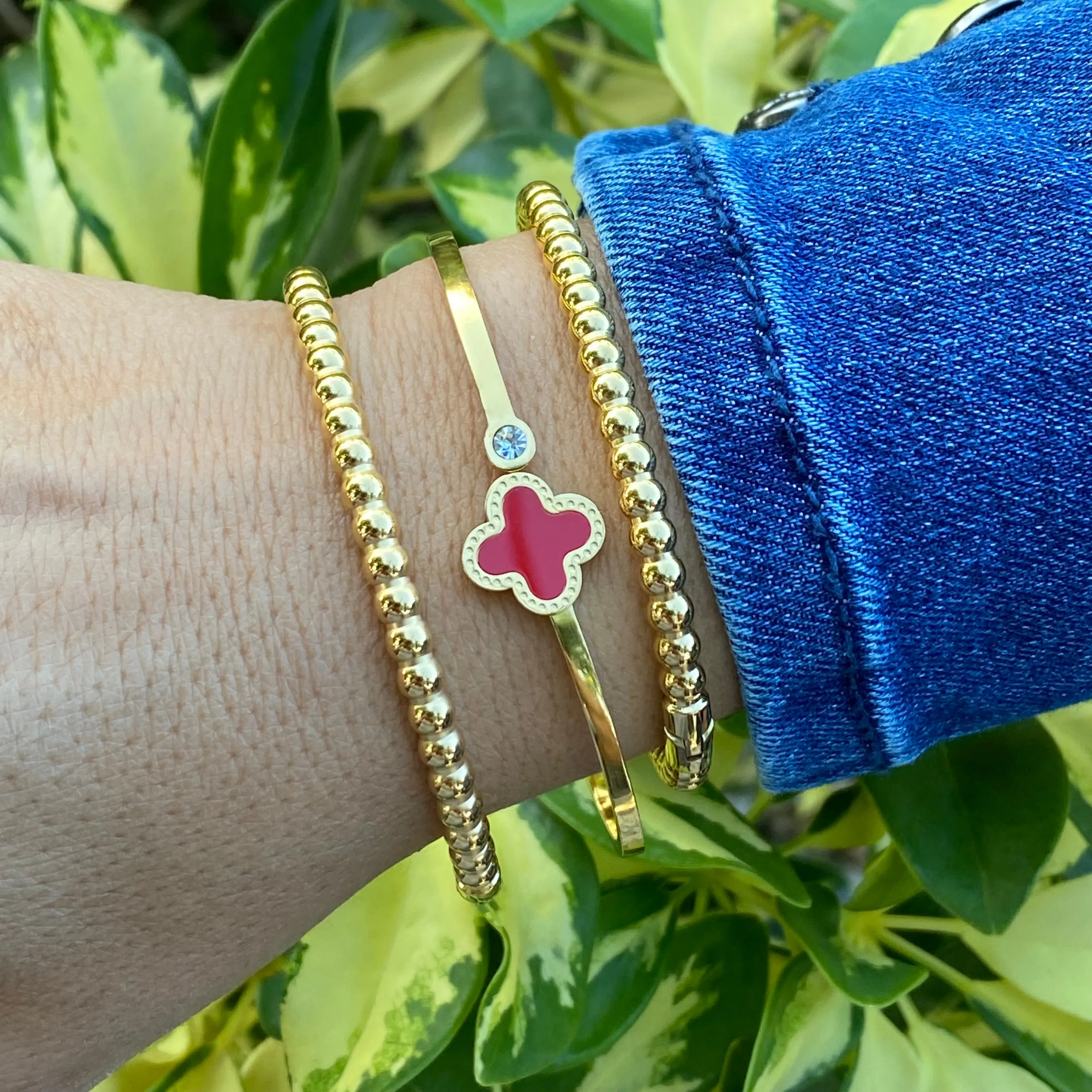 Round Bead Bangle Bracelet - Gold and Silver