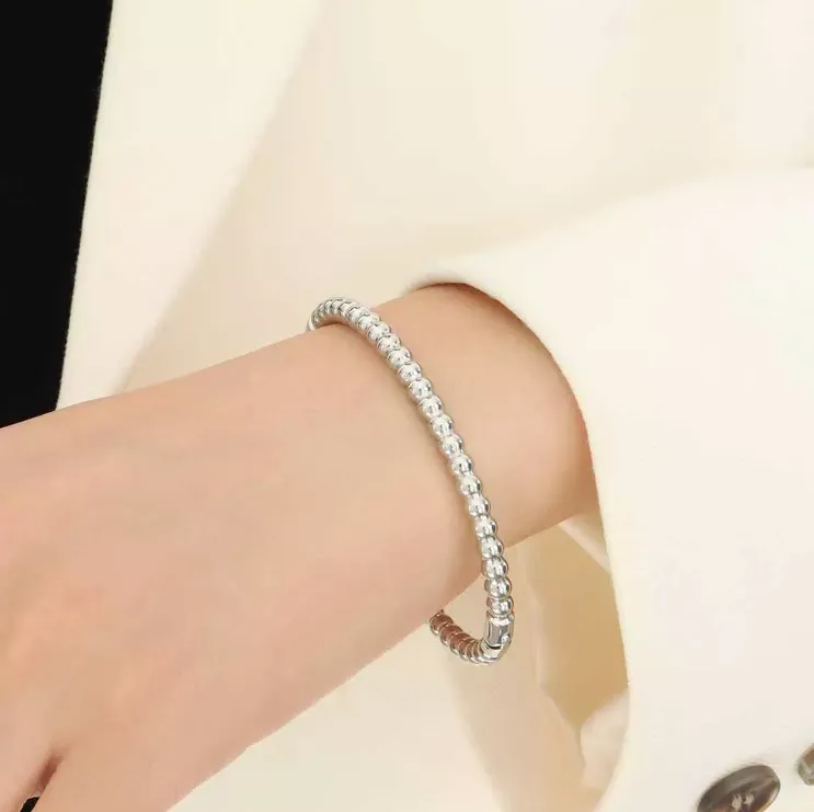 Round Bead Bangle Bracelet - Gold and Silver