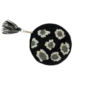 Round Leopard Beaded Pouch