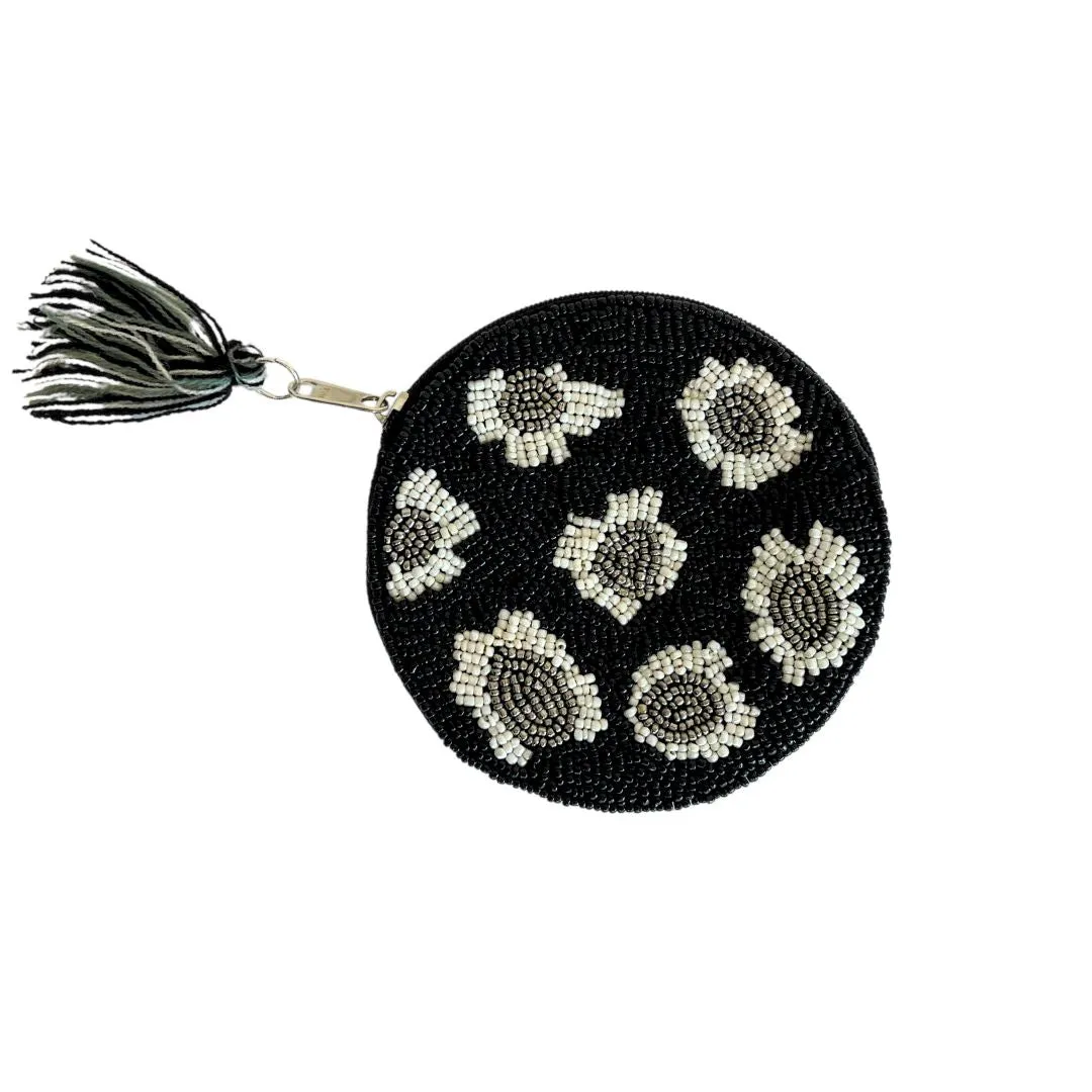 Round Leopard Beaded Pouch