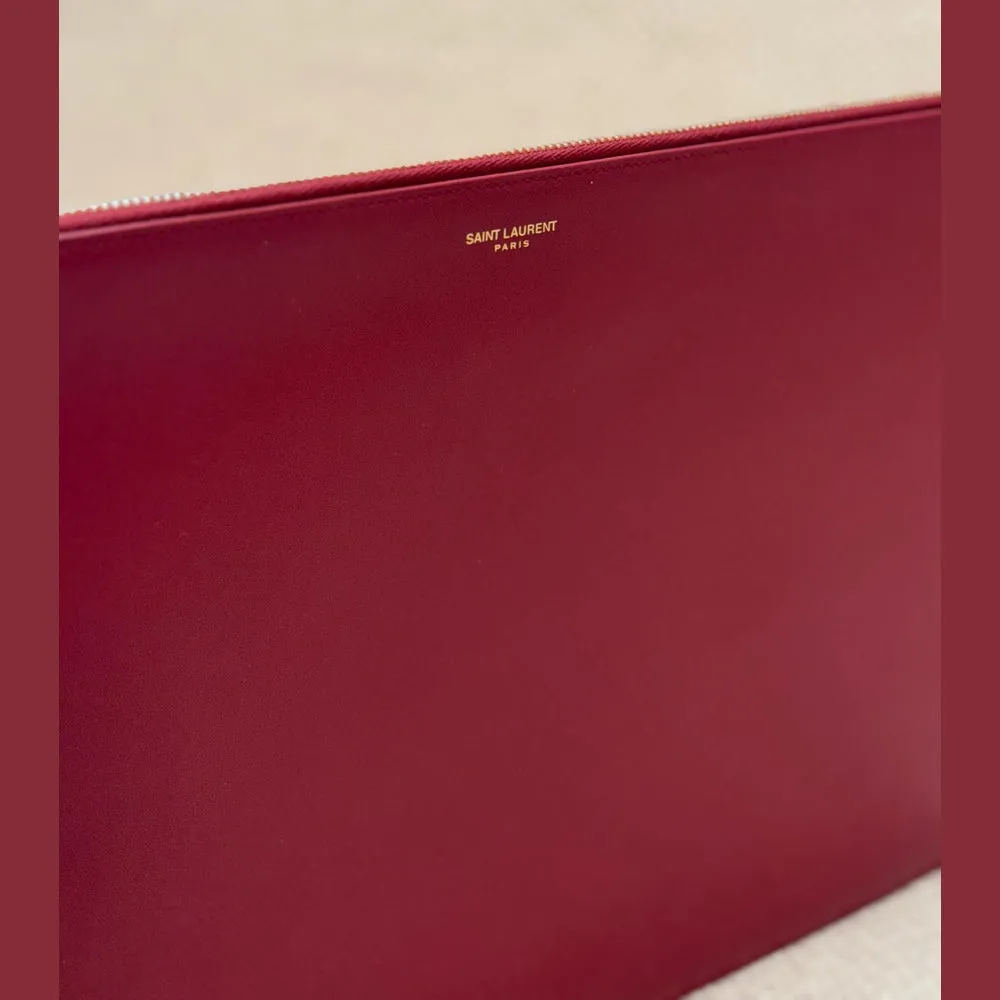 Saint Laurent Burgundy Leather Clutch
