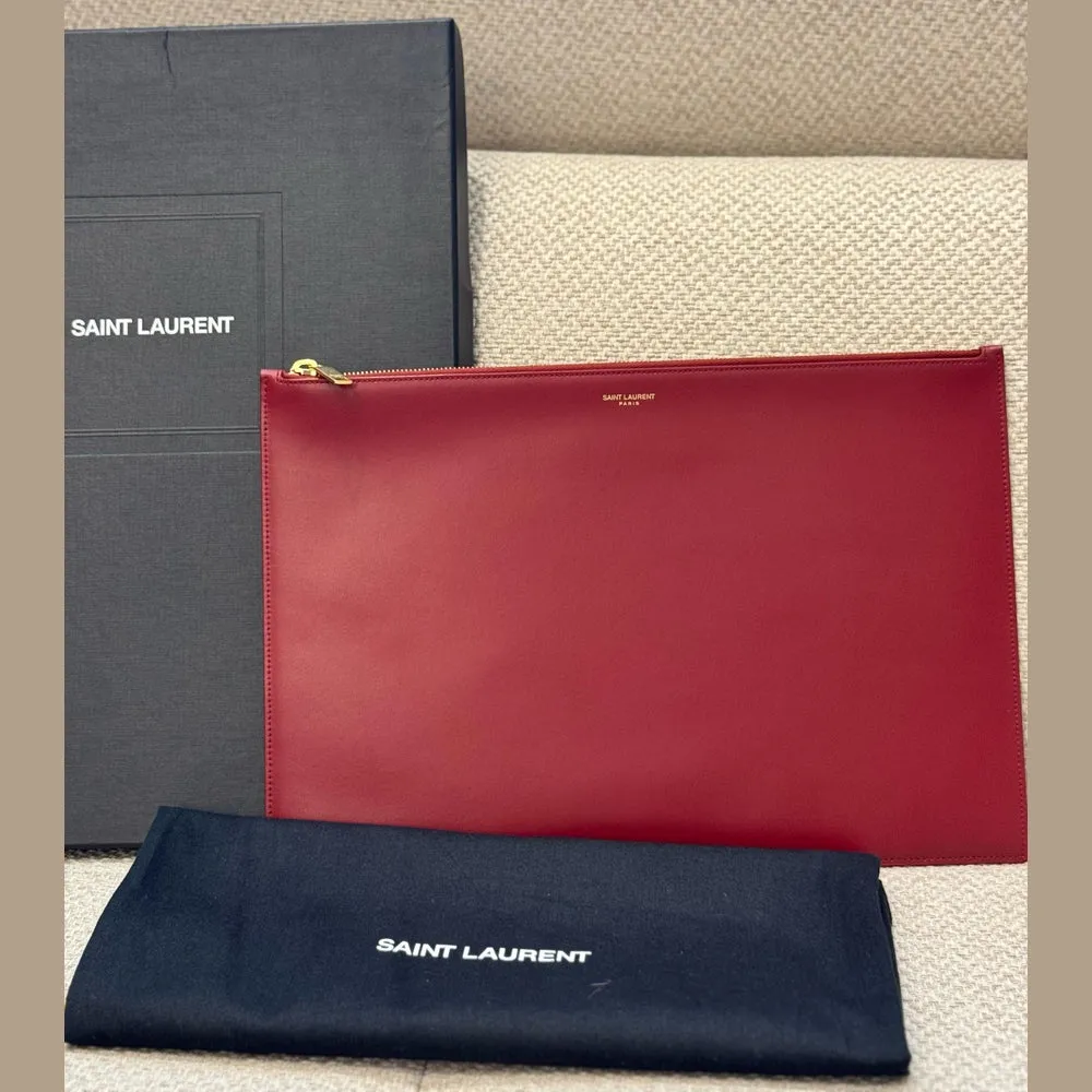 Saint Laurent Burgundy Leather Clutch