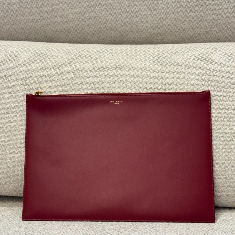 Saint Laurent Burgundy Leather Clutch
