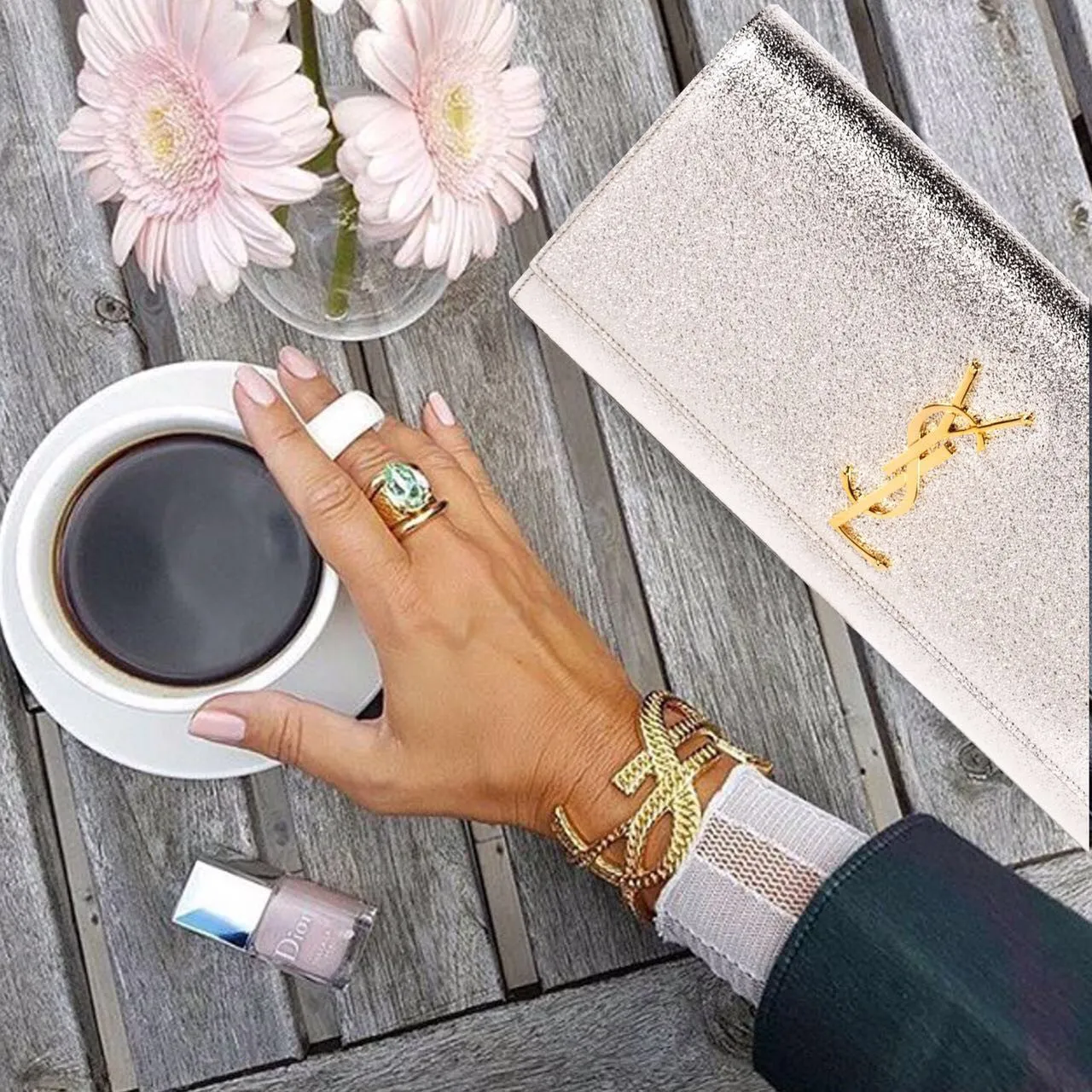 Saint Laurent Monogram Metallic Clutch