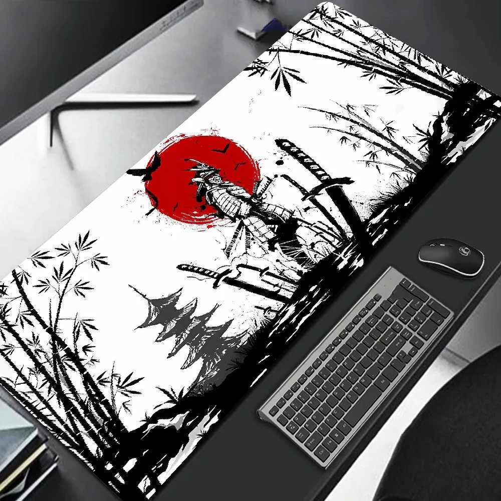 Samurai Warrior Gaming Mouse Pad - Black Desk Mat Accessory