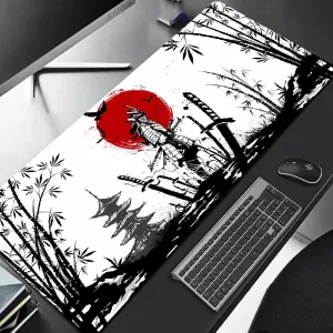 Samurai Warrior Gaming Mouse Pad - Black Desk Mat Accessory
