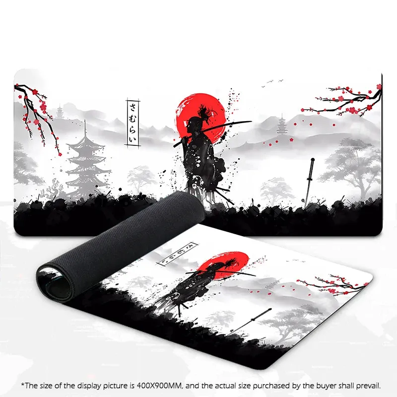 Samurai Warrior Gaming Mouse Pad - Black Desk Mat Accessory