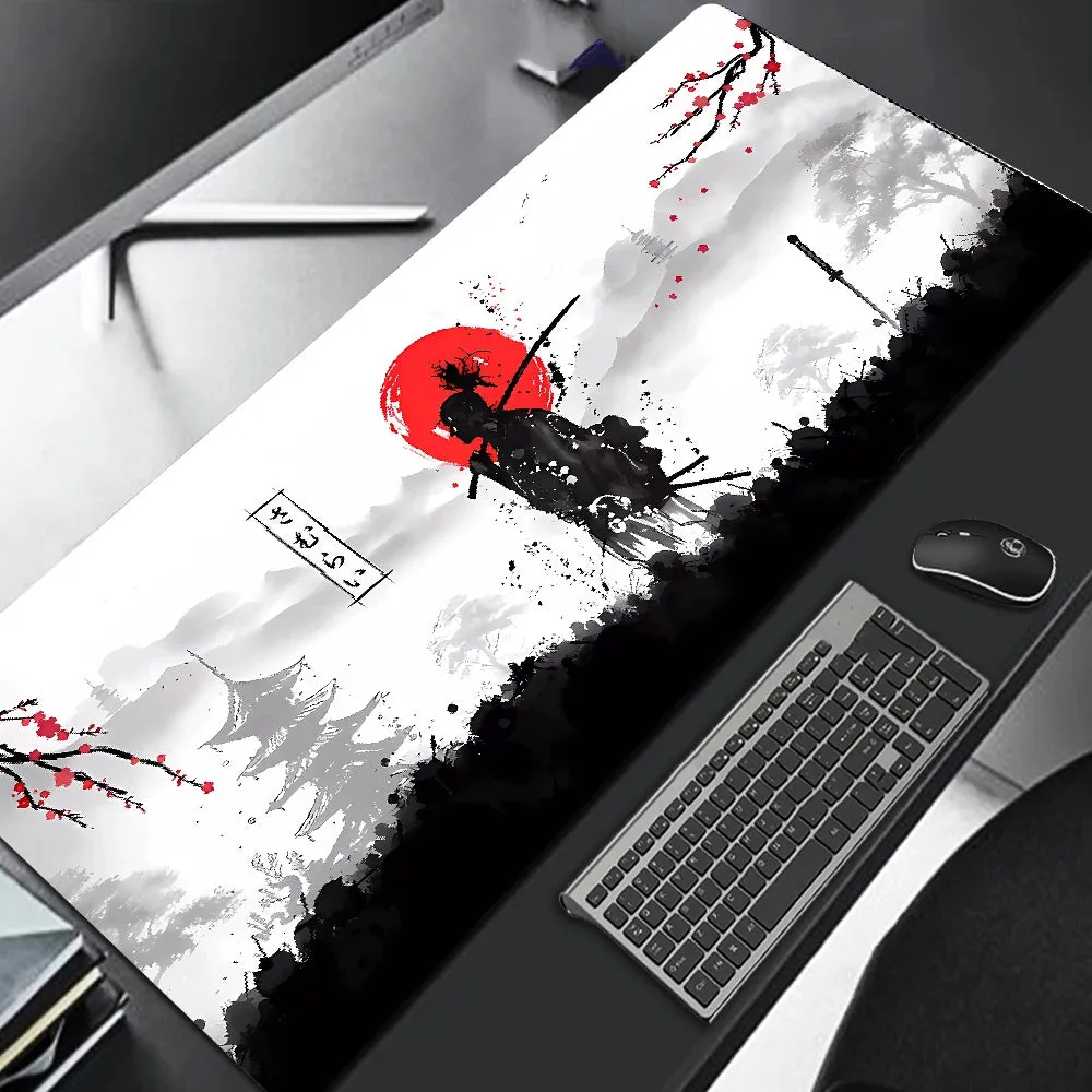 Samurai Warrior Gaming Mouse Pad - Black Desk Mat Accessory