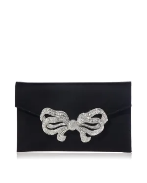 Satin Bow Envelope Clutch in Black