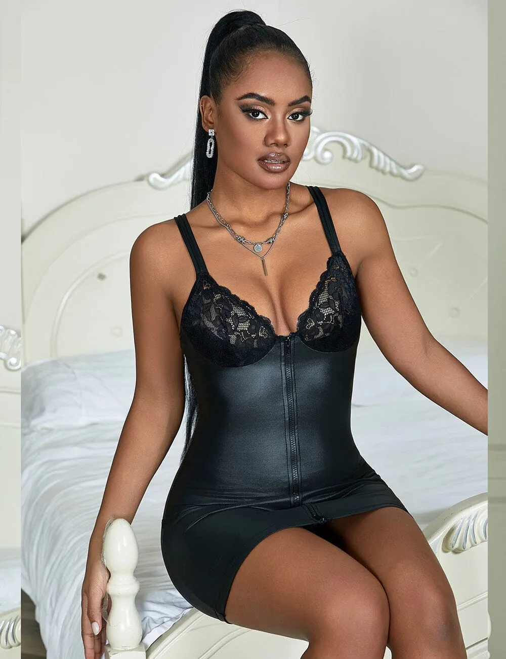 Scandals Sexy Zippered Faux Leather Bodycon Dress