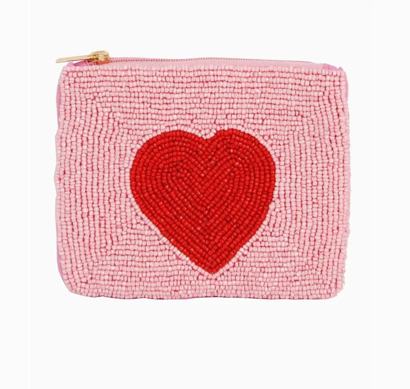 Seed Beaded Heart Coin Purse