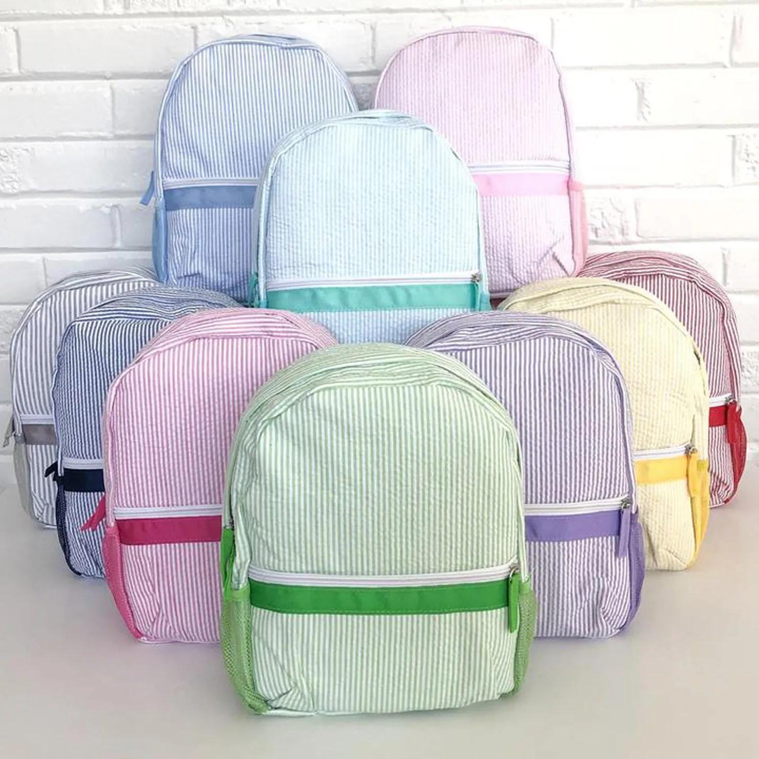 Seersucker Toddler Size Backpack - 7 Colors