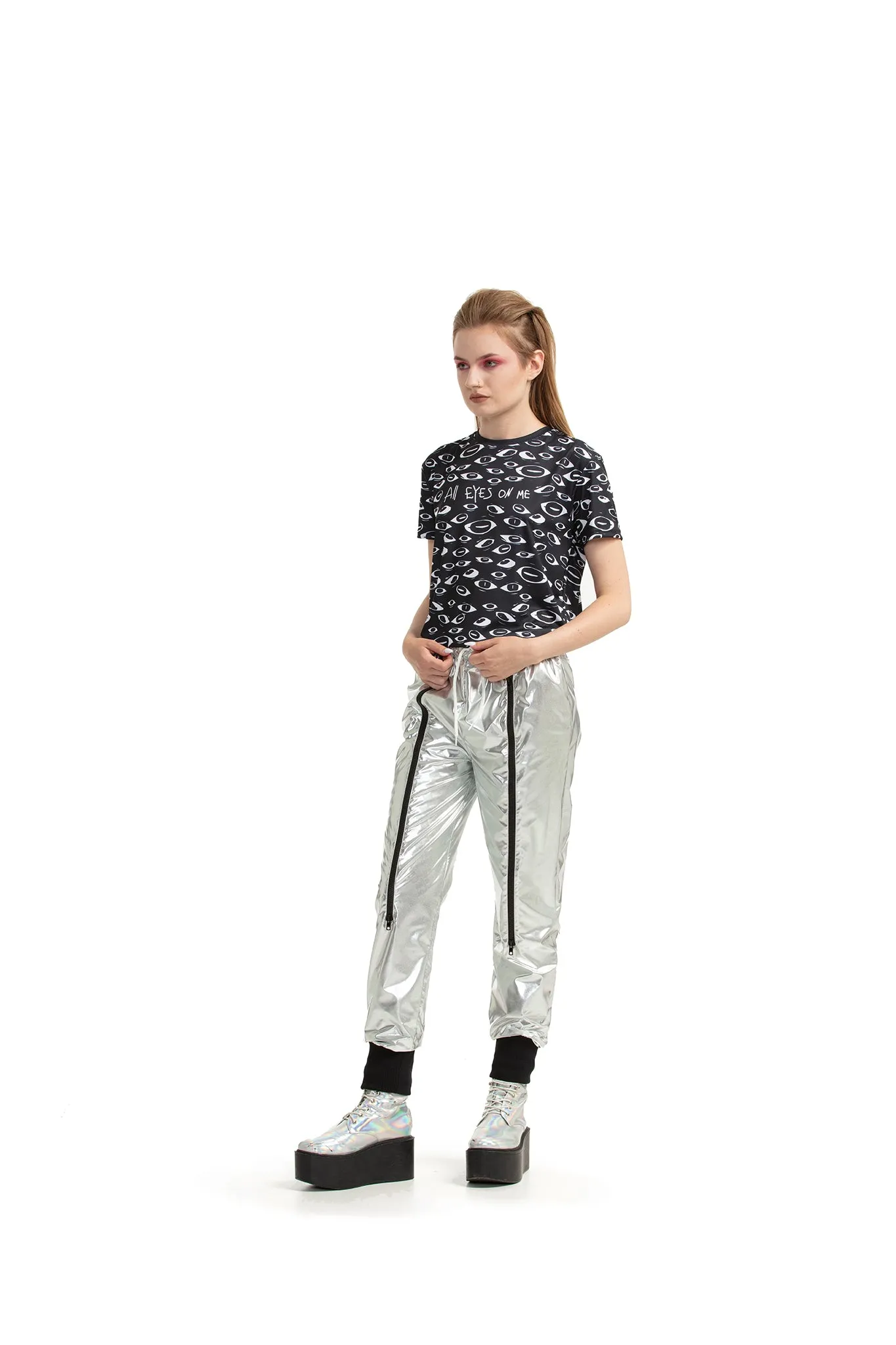 Silver - ZIP-up trousers