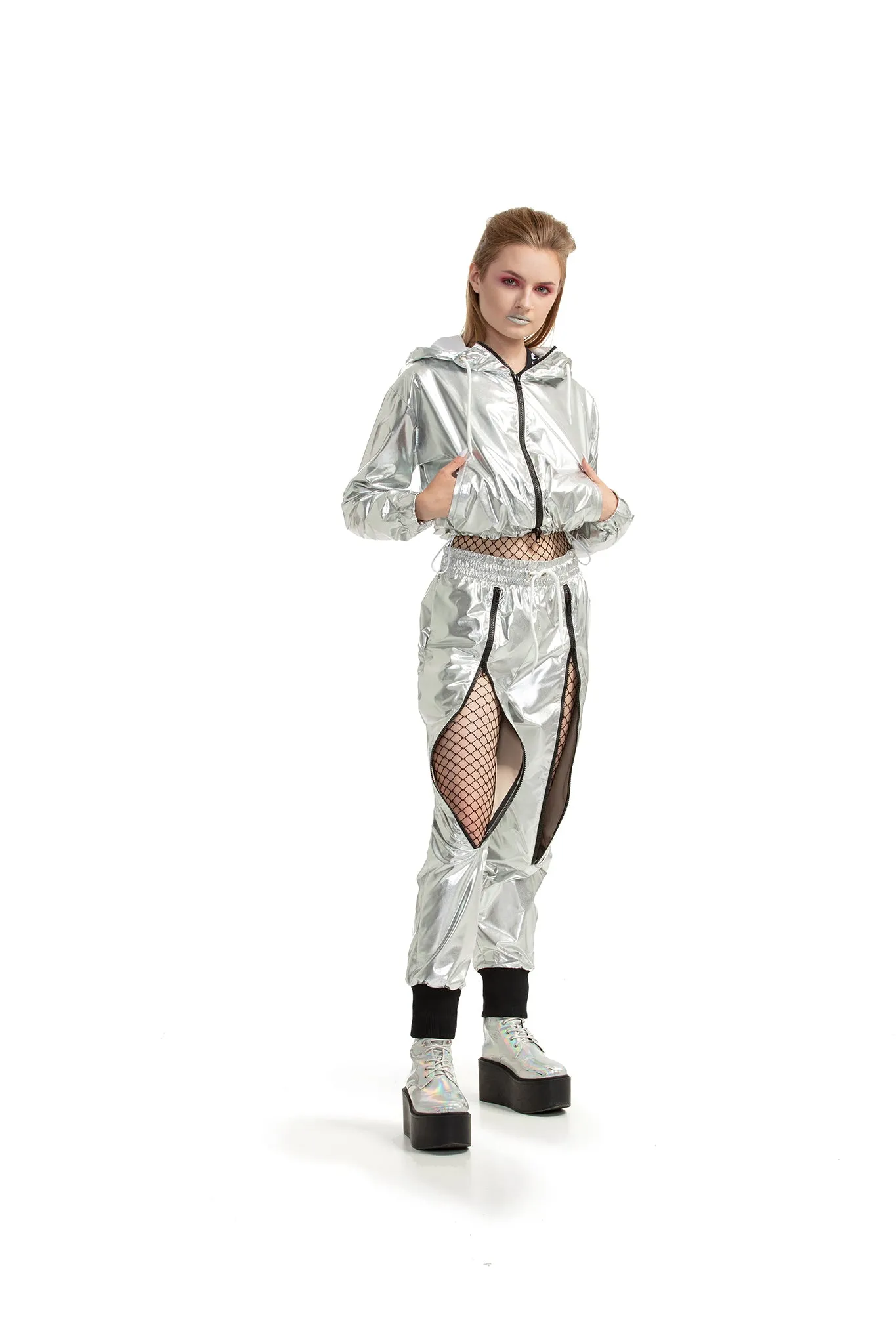 Silver - ZIP-up trousers