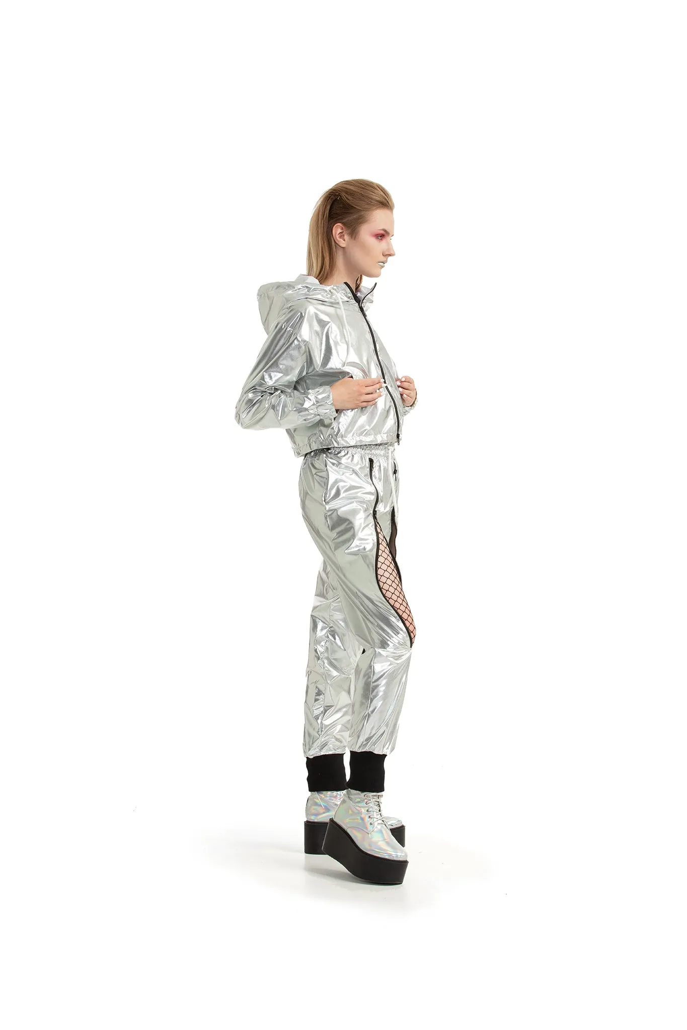 Silver - ZIP-up trousers