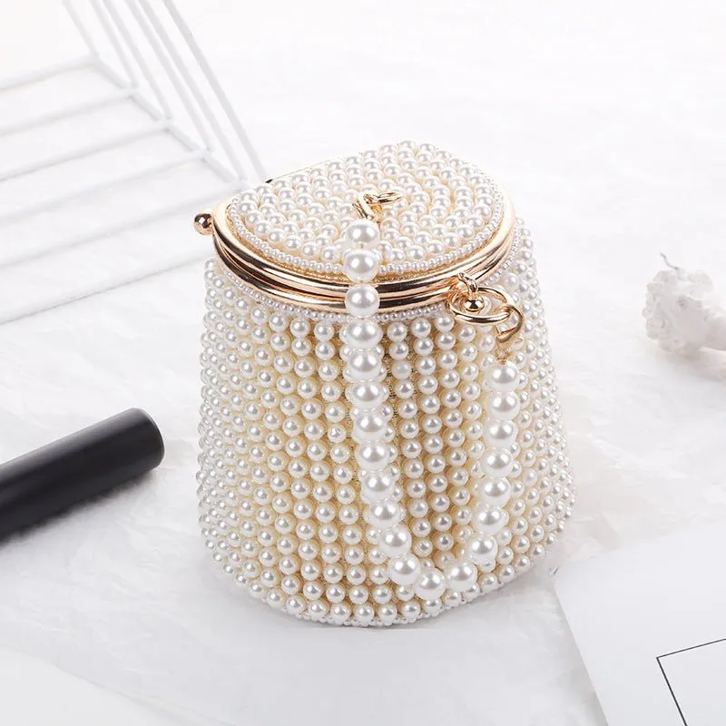Small Bucket Pearl Evening Purse with Handle