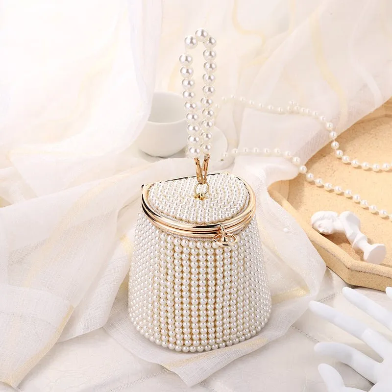 Small Bucket Pearl Evening Purse with Handle