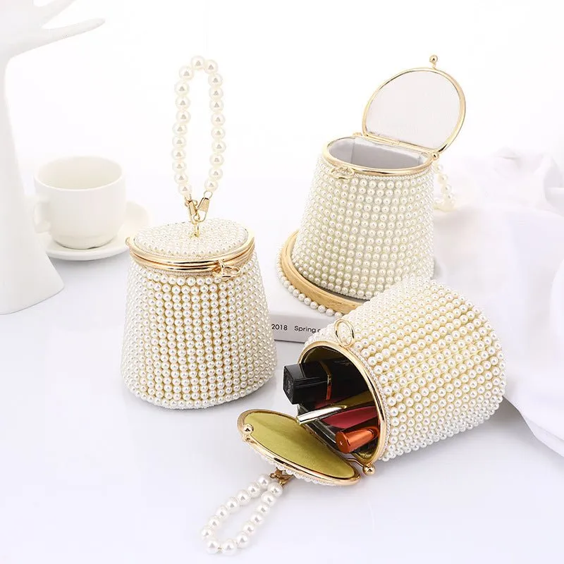 Small Bucket Pearl Evening Purse with Handle